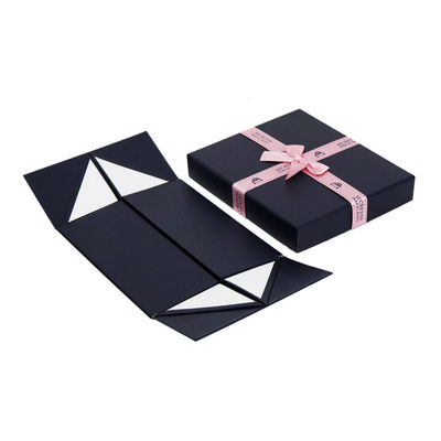 Boîte-cadeau de papier rigide pliant 24*20*10cm de bleu marine avec le décor de ruban