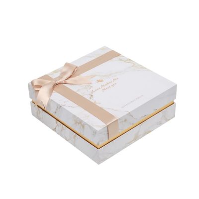 le boîte-cadeau de papier rigide de texture de marbre de 21*21*9cm, enlèvent la boîte de couvercle pour la faveur de mariage