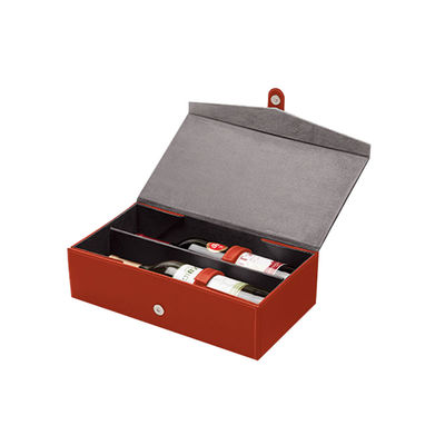 Boîte en cuir pliable à vin d'unité centrale d'aileron de forme de v, boîte-cadeau de vin de 2 bouteilles avec le bouton magnétique