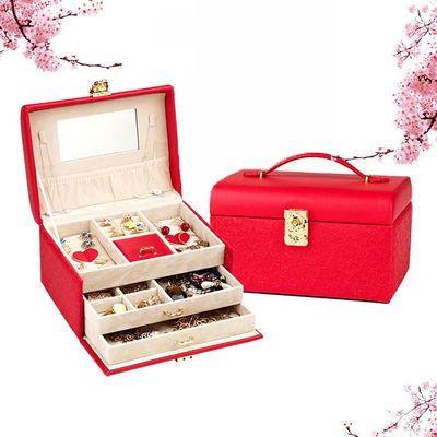 Velours rayant la boîte à bijoux de 3 couches, organisateur de tiroir de bijoux 22*16.5*12.5cm avec la serrure