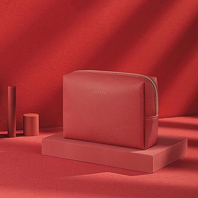 Petit rouge Zippered en cuir de sac cosmétique de maquillage d'unité centrale pour l'usage quotidien