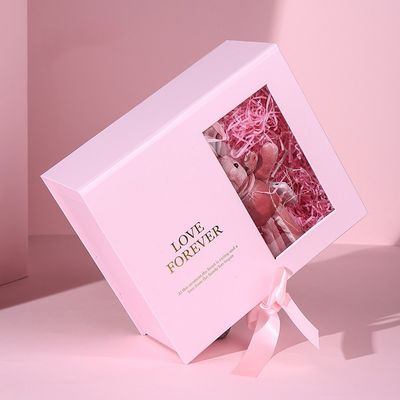 Papier magnétique fait sur commande de rose de boîte-cadeau de paquet plat avec le ruban