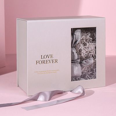 Papier magnétique fait sur commande de rose de boîte-cadeau de paquet plat avec le ruban