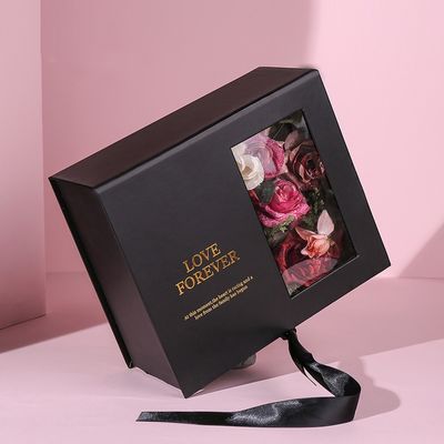 Papier magnétique fait sur commande de rose de boîte-cadeau de paquet plat avec le ruban