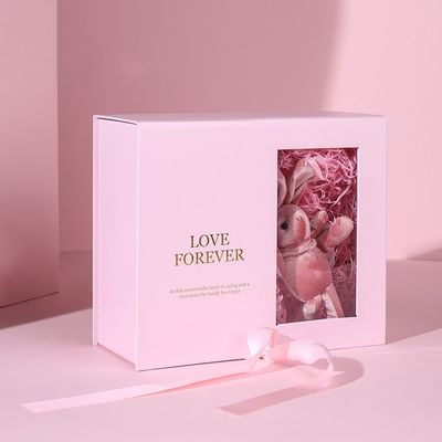 Papier magnétique fait sur commande de rose de boîte-cadeau de paquet plat avec le ruban