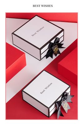 Boîte-cadeau magnétiques blancs rigides de carton avec Rim And Ribbon Bow noir