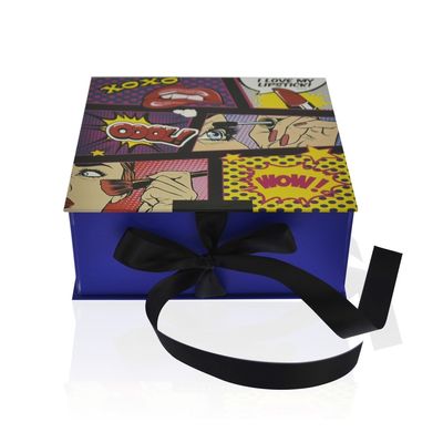 Pliez le boîte-cadeau de papier rigide de impression fait sur commande plat avec la fermeture de ruban
