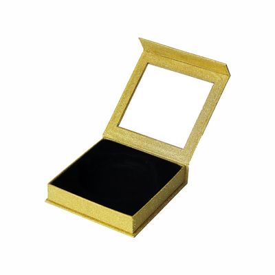 boîte-cadeau de papier rigide de fenêtre transparente de 10*10*3.5cm avec l'ANIMAL FAMILIER Tray Shiny Gold