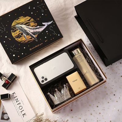Boîte rigide faite sur commande d'épaule, boîtes de 2 morceaux avec le papier déchiqueté 29*21*9.5cm