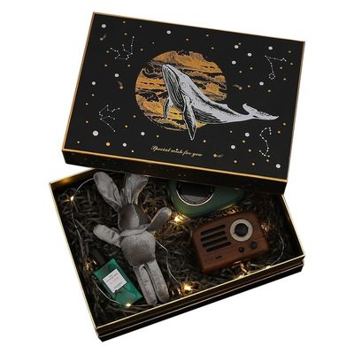 Boîte rigide faite sur commande d'épaule, boîtes de 2 morceaux avec le papier déchiqueté 29*21*9.5cm