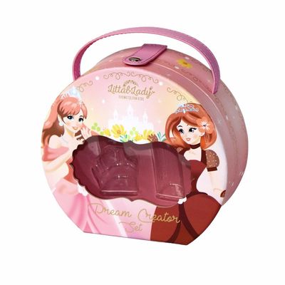Rond instantané rose de boîte de maquillage de cadeau d'anniversaire de fermeture avec la poignée d'unité centrale