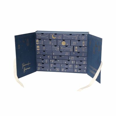 Boîte-cadeau de surprise de bleu marine de 30 tiroirs, beauté Advent Calendar With Ribbon