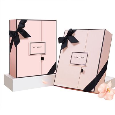 luxe de rose de boîte d'arc de ruban de fermeture de porte à deux battants de 2 morceaux pour le parfum