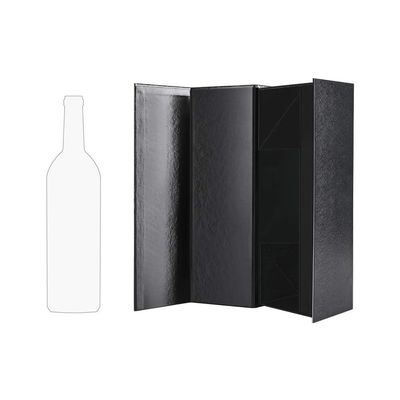 Emballage de relief pliable de boîte-cadeau de vin, noir brillant de carton de boîte-cadeau de bouteille de boisson alcoolisée