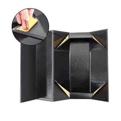 Emballage de relief pliable de boîte-cadeau de vin, noir brillant de carton de boîte-cadeau de bouteille de boisson alcoolisée
