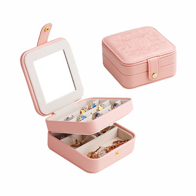 Caisse portative de bijoux de voyage de séparations détachables, boîte à bijoux 11.5*11.5*5.7cm de deux couches