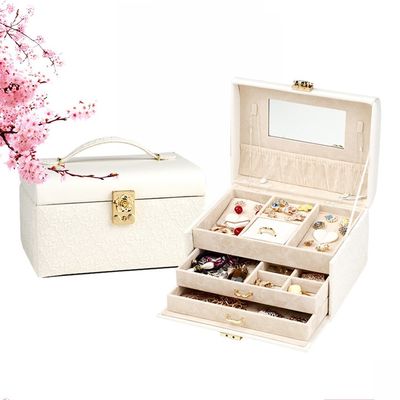 Velours rayant la boîte à bijoux de 3 couches, organisateur de tiroir de bijoux 22*16.5*12.5cm avec la serrure