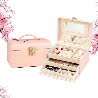 Velours rayant la boîte à bijoux de 3 couches, organisateur de tiroir de bijoux 22*16.5*12.5cm avec la serrure