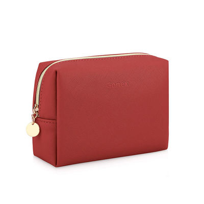 Petit rouge Zippered en cuir de sac cosmétique de maquillage d'unité centrale pour l'usage quotidien