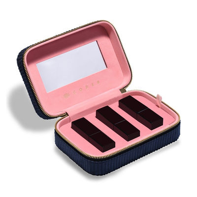 Caisse bleu-foncé de rouge à lèvres de voyage de trio de velours avec le miroir et l'EVA Insert intérieurs
