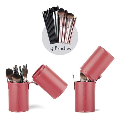 Doublure rouge de satin de cuir de Vegan de maquillage de brosse de caisse cylindrique de tube