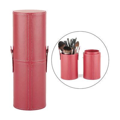 Doublure rouge de satin de cuir de Vegan de maquillage de brosse de caisse cylindrique de tube