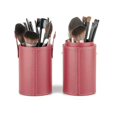 Doublure rouge de satin de cuir de Vegan de maquillage de brosse de caisse cylindrique de tube